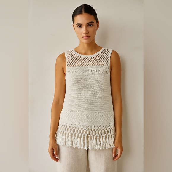 Lilly Pulitzer Tops - Lilly Pulitzer Boho White Crochet Knit Tank Top with Fringe Hem